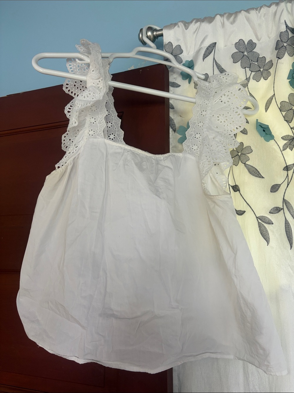 Zara White Eyelet Ruffle Strap Blouse